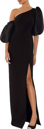 LIKELY Natasha One Shoulder Puff Sleeve Gown In Black