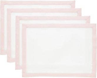 Solino Home Linen Placemats Set of 4, 14 x 19 Inch for Dining Table, Holiday and Everyday Table Decor - Classic in Blush Pink And White at Nordstrom