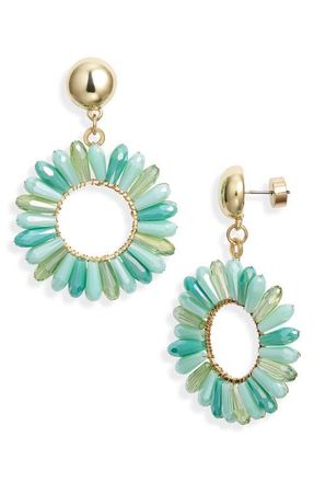 Nordstrom Petal Hoop Drop Earrings in Seafoam- Gold at Nordstrom
