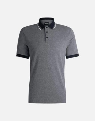 HUGO BOSS Mens H-Prout Embroidered Logo Navy Polo Shirt - Grey - Size: 36