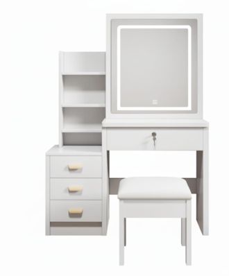 Urban Meuble Tocador blanco con espejo LED t&aacute;ctil, cajones y estantes