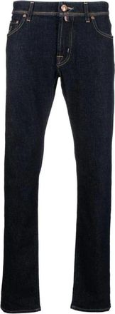 Jacob Cohen Donkerblauwe Slim Fit Jeans met Gouden en Blauwe Stiksels - Heren - Slim Fit Jeans - Zwart - W34 - Denim - Jeans
