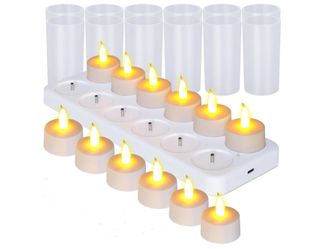 OEM Velas De T&eacute; Recargables Sin Llama Con Efecto Parpadeante, Juego De 12 Con Base Blanca, Para Decorar: Fiestas, Bodas, Bares, El Hogar, Cenas Y Picnics 