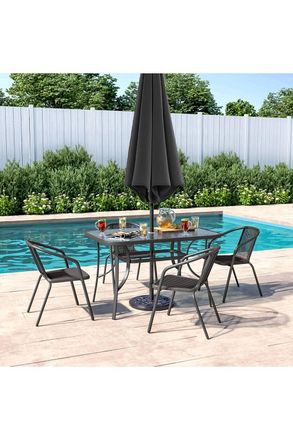 Living and Home 4 Person Patio Garden Dining Set With Umbrella in Black