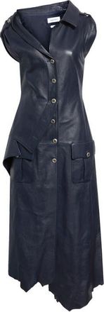 Alexander McQueen Asymmetric Leather Shirtdress in Navy at Nordstrom, Size 8 Us
