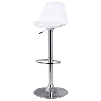 Koketto Home Taburete de cocina ajustable con pata central cromada y asiento blanco