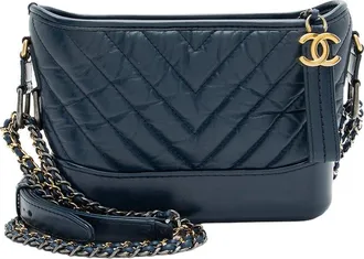 Chanel Blue Chevron Aged Calfskin Gabrielle Small Hobo (Authentic Pre-Loved)