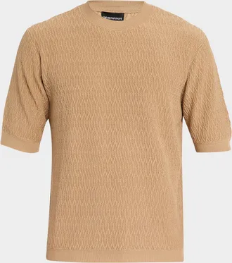 Emporio Armani Men & apos;s Tonal Wave Short-Sleeve Crewneck Sweater