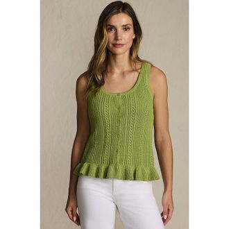 Lands End Cotton Boucle Ruffle Hem Sleeveless Sweater in Winter Pear at Nordstrom, Size X-Large