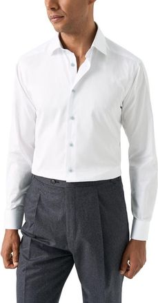 Eton Slim Fit Solid with Floral Detail Signature Twill Button-Up Shirt in White at Nordstrom, Size 17.5