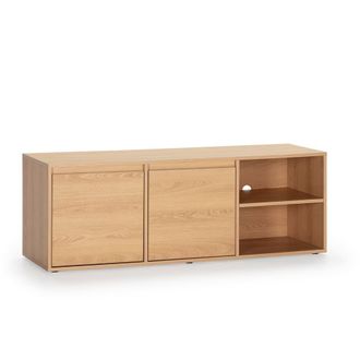 HOMN Mueble tv 2 puertas 2 huecos, color roble
