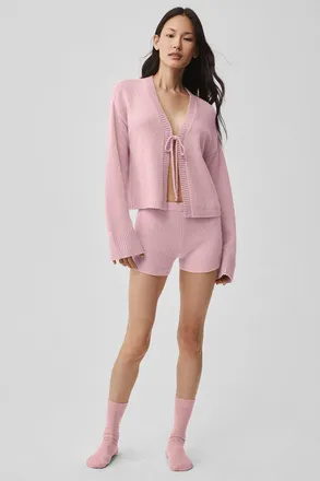 Alo | Wool Cashmere Ribbed Noble Short in Vintage Pink, Size: Medium