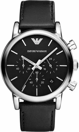 Emporio Armani Accessoires, Heren, Grijs, ONE Size, Leer, Klassiek Chronograaf Horloge