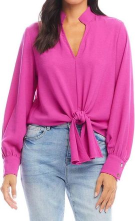 Karen Kane Long Sleeve Tie-Front Top In Berry