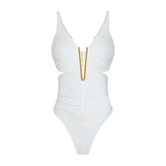 Elisabetta Franchi Lichtgewicht cr&ecirc;pe jersey top met draping - Dames - Tops - Beige - Maat: L Jersey