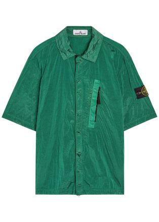 Stone Island Crinkled Nylon Overshirt - Green - XL