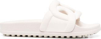Tod's cut-out logo-detail slides - women - Rubber/Rubber/Rubber - 39 - Neutrals
