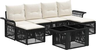 vidaXL Conjunto De Sof&aacute;s De Jard&iacute;n 7 Uds. Negro Y Blanco Crema Vidaxl