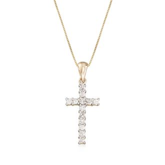 Ross-Simons Diamond Cross Pendant Necklace in 14kt Yellow Gold