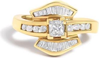 House of Brilliance 14K Yellow Gold 1.0 Cttw Princess Diamond Geometric Cocktail Ring at Nordstrom, Size 6.5