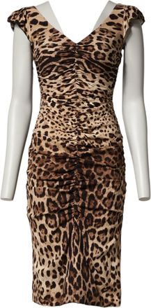 Dolce & Gabbana Brown Leopard Sleeveless Sheath Midi Womens Dress