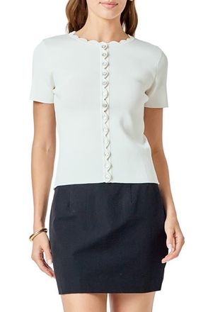 endless rose Scallop Accent Button Front Knit Top in Ivory at Nordstrom, Size Large