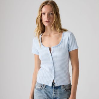 Levi's Austen Button Up Short Sleeve Top - Womens - XS - Blue