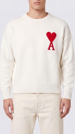 Ami Maglia girocollo in lana con logo a contrasto