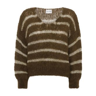 Americandreams Katie LS Knit - Dames - V-hals truien - Bruin - L - Wol - Truien & Vesten