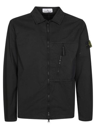 Stone Island Black Overshirt With Zip Closure