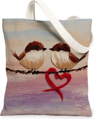 Generic Love in Flight Canvas Tote Bags, Artistic Nature Pattern Reusable Grocery Bags, Vintage Lightweight Washable Shoulder Strap, Peach, 13x15 Inch