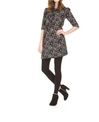 Papillon Floral Lace Print Pleat Front Dress In Cream/black