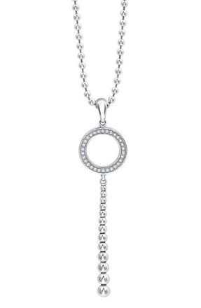 Lagos Enso Caviar Bead & Diamond Y-Necklace in Silver/diamond at Nordstrom, Size 34