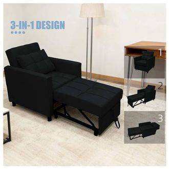 Alivio 3-in-1 Convertible Sofa Bed with Adjustable Backrest Pull-Out Sleeper in Black