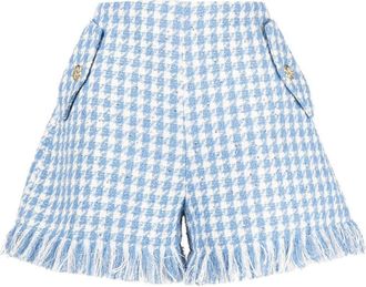 LEO LIN tweed fringed shorts - women - Polyester/Polyester - 8 - Blue