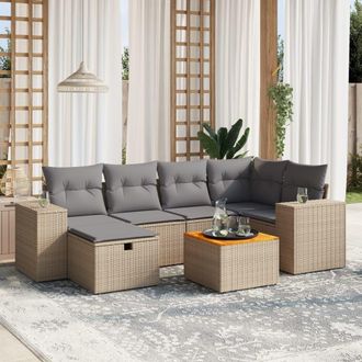 vidaXL Juego De Sof&aacute;s Jard&iacute;n Con Cojines Beige Mezcla 7 Pzas Rat&aacute;n Pe Vidaxl