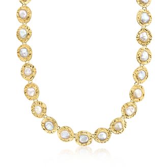 Ross-Simons 10x12mm Bezel-Set Cultured Baroque Pearl Disc Necklace in 18kt Gold Over Sterling