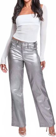 YMI Smoke High Rise Straight Leg Metallic Pants In Silver