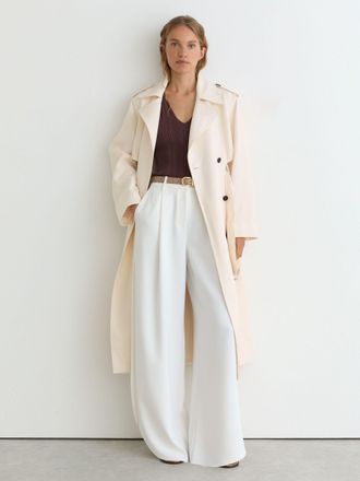 Reiss White Petite Double-breasted Trench Coat With Linen, 16