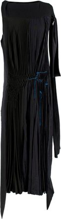 Loewe Black Pleated Asymmetric Contrast Stitch Maxi Dress Size XS