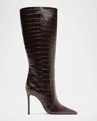 Schutz Samira 100MM Croc-Embossed Leather Knee-High Boots