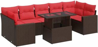 vidaXL Vidaxl - 8 Piece Garden Sofa Set with Cushions Brown Poly Rattan Acacia
