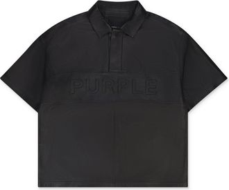 Purple Black Leather Short Sleeve Polo