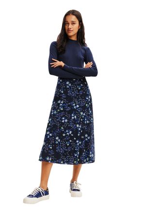 Desigual Michigan Navy Poloneck Top & Flared Midi Skirt Dress 23WWVK11
