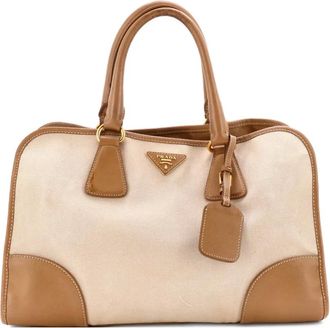 Prada Verstelbare shopper van saffiano leer en canvas - Bruin