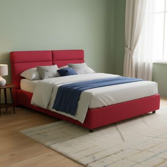 Dmora Cama Matrimonial Ator, Cama Matrimonial Desenfundable, Con Almacenamiento, Hecho En Italia, Colch&oacute;n 160x200 Cm, Rojo