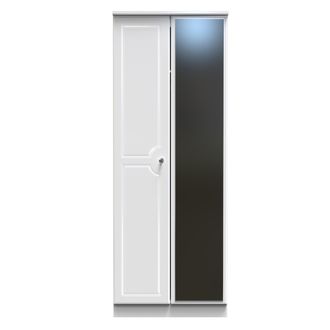 Welcome Furniture Lisbon Ready Assembled Wardrobe With 2 Doors And Mirror - White Gloss & White - Welcome Furniture | TJ Hughes