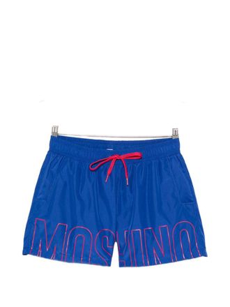 Moschino Blue Front Logo Drawstring Swim Shorts