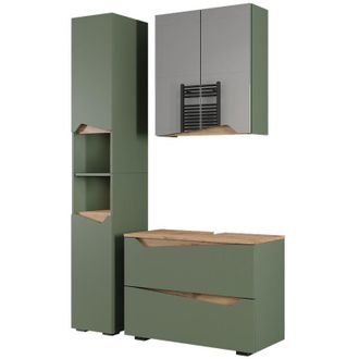 Vicco Conjunto De Muebles De Ba&ntilde;o Marelle, Verde/artesano, 3 Piezas Con Armario Alto, Vicco