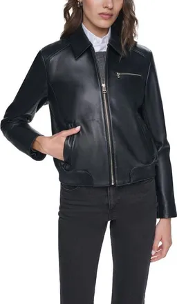 Cole Haan Leather Bomber Jacket in Black at Nordstrom, Size X-Large
